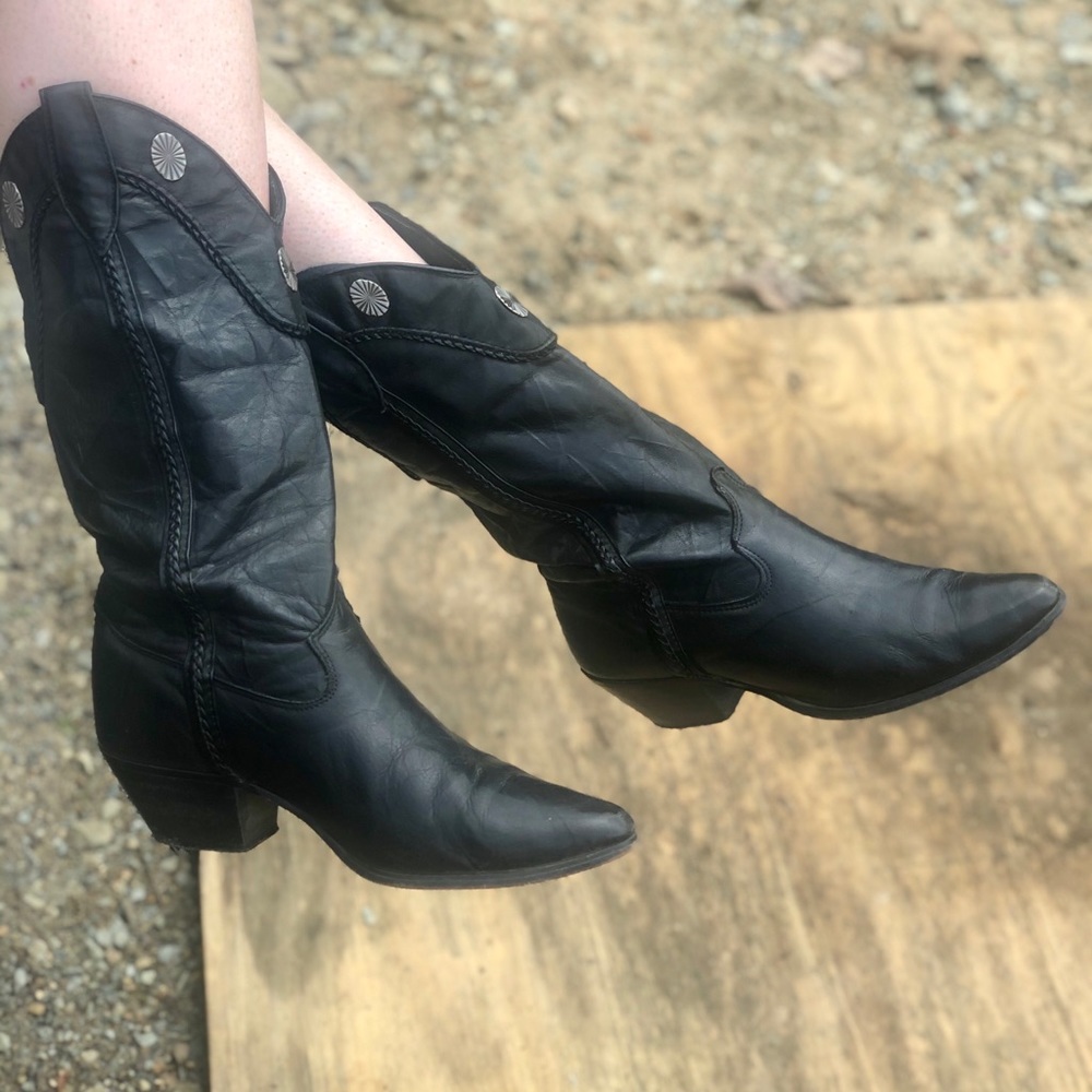 Vintage Black Leather Laredo Cowboy Boots